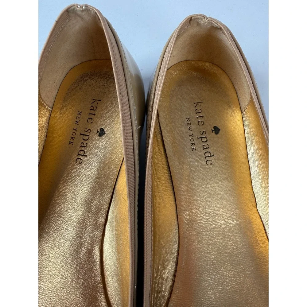 Kate Spade Tock Ballet Flats New‎ Camel Vintage Patent Leather Bow Shoes 9M